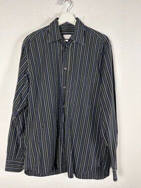 Brioni Mens Black Blue Striped Button-Up Shirt Pocket Long Sleeve Italian Luxury